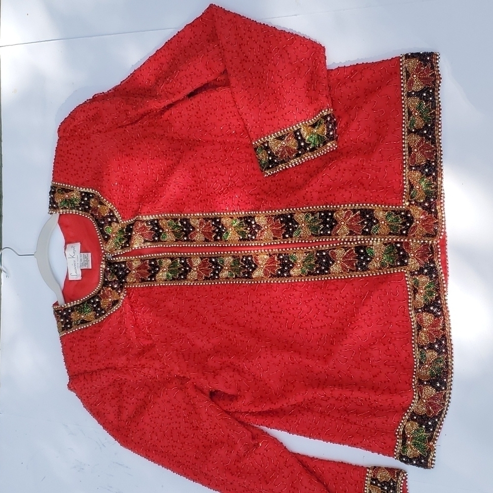 Lawrence Kozar Beaded Jacket bows on trim perfect condition Large